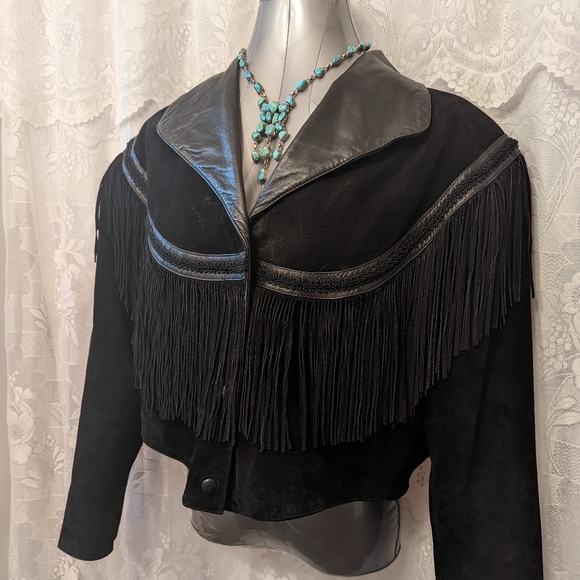 Wilsons Leather Jackets & Blazers - Fun Vintage Black Suede Fringe Jacket by Wilson Leather Experts